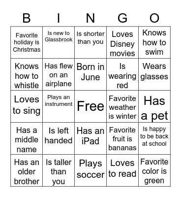 IceBreaker Bingo Card