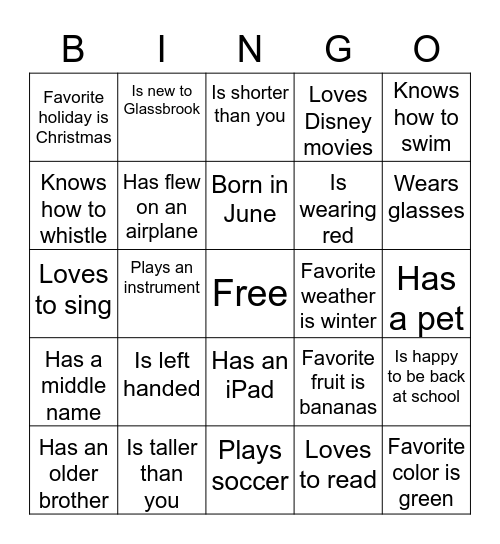 IceBreaker Bingo Card