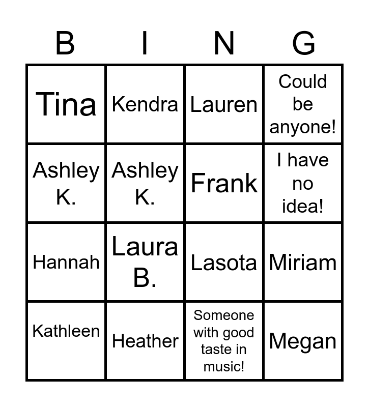 Walk Up Song Bingo Card