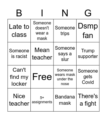 First day Bingo Card