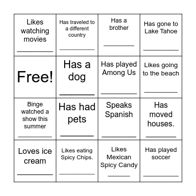 Find Someone Who Bingo Card
