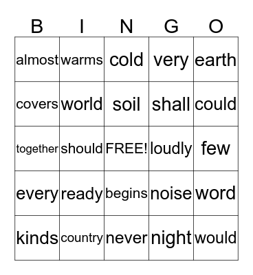 Lesson 24 Bingo Card