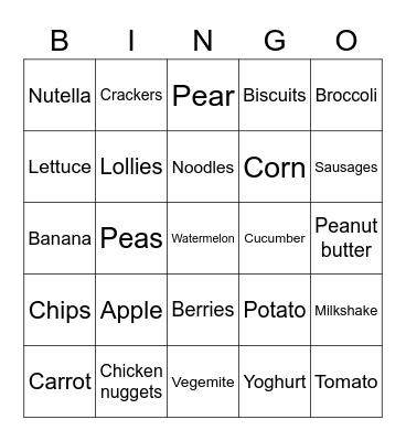 DT food bingo Card