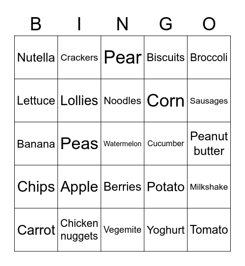 DT food bingo Card