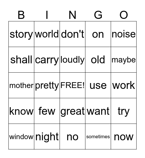 Lesson 21 Bingo Card