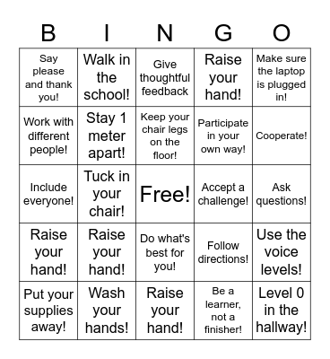 A Happy Classroom! Bingo Card