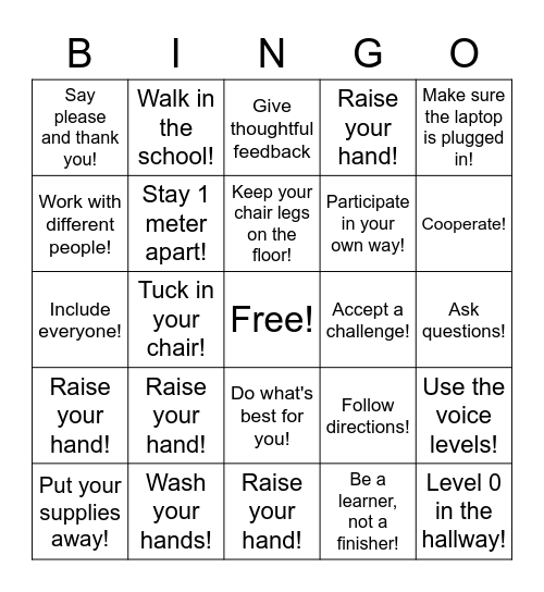 A Happy Classroom! Bingo Card