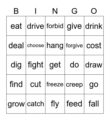 Irregular Verbs Bingo Card