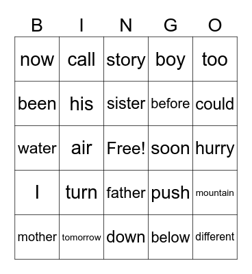 Sight Words Bingo! Bingo Card