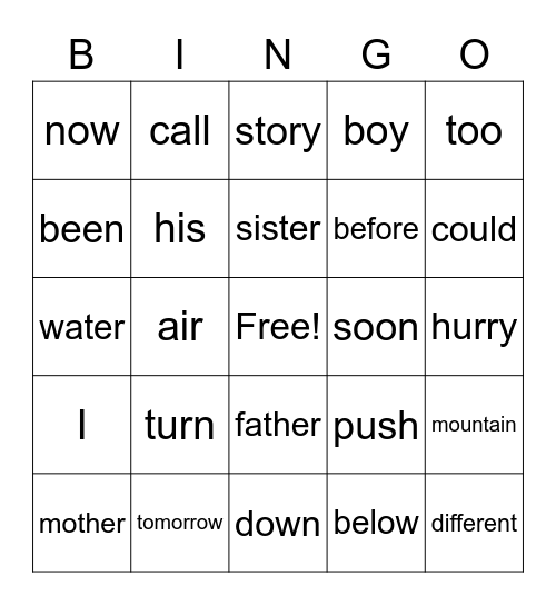 Sight Words Bingo! Bingo Card