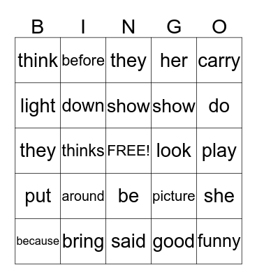 Lesson 16 Bingo Card
