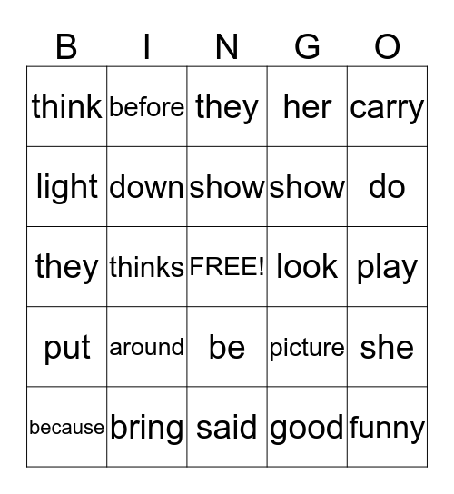 Lesson 16 Bingo Card
