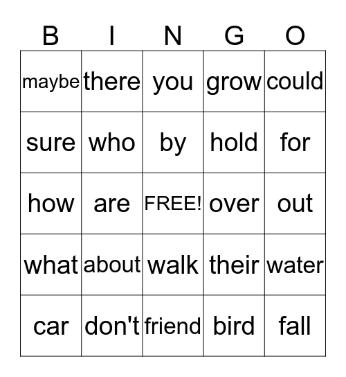 Lesson 17 Bingo Card
