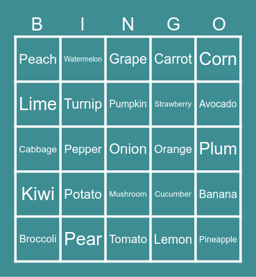 Fruits and Vegetables Bingo Card