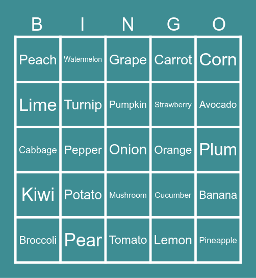 Fruits and Vegetables Bingo Card