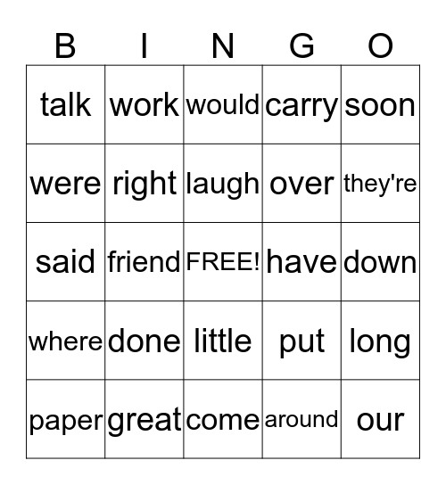Lesson 19 Bingo Card
