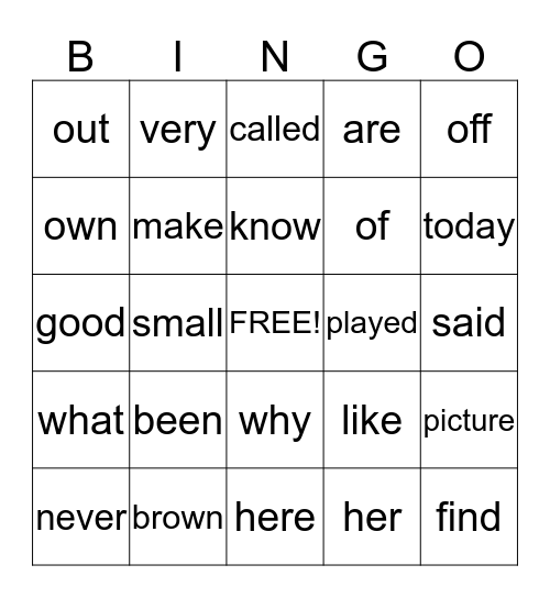 Lesson 12 Bingo Card