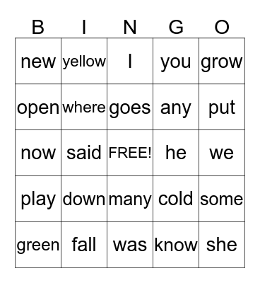 Lesson 13 Bingo Card