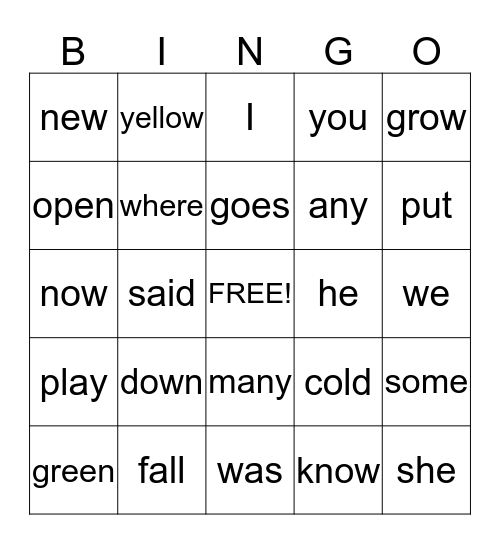 Lesson 13 Bingo Card