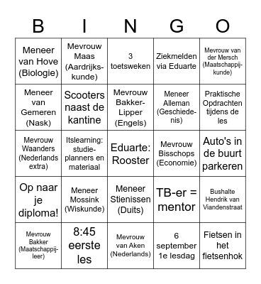 Docenten van het VAVO Bingo Card