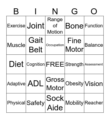 Occupational Therapy Bingo Card