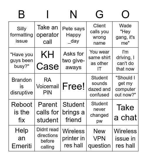 Untitled Bingo Card