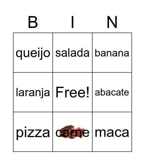 Comida Bingo Card