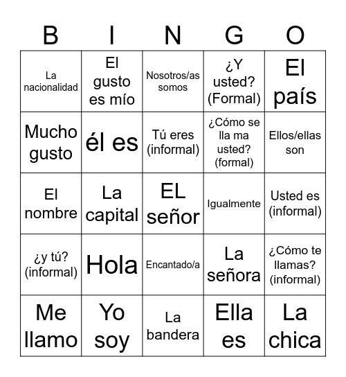 Unit Preliminary Quiz #1 (Senderos) Bingo Card