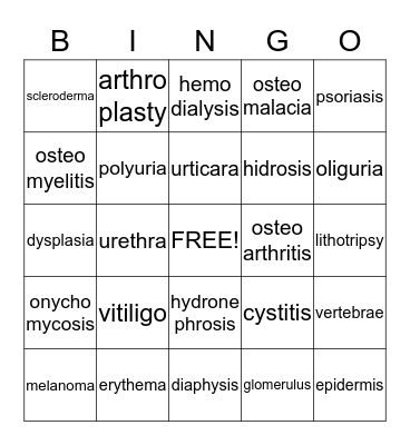 Medical Terminology Bingo Card