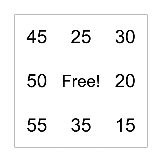 Multiplication Facts x5 Bingo Card