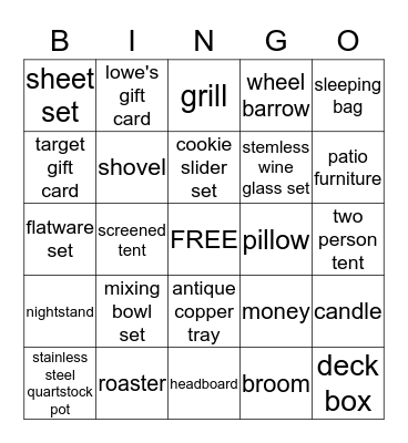 JESSICA'S WEDDING SHOWER Bingo Card