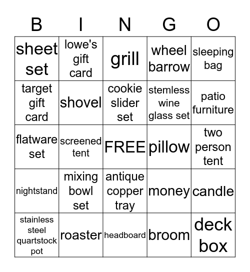 JESSICA'S WEDDING SHOWER Bingo Card