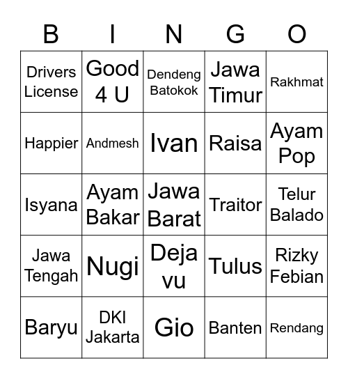 Bingo AM1N Bingo Card