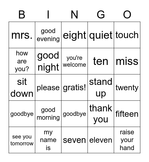 Week 1 Bingo Card