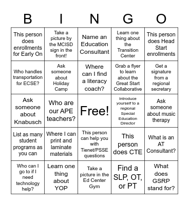 ISD Scavenger Hunt Bingo Card