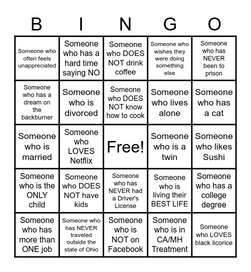 ICE BREAKER Bingo Card