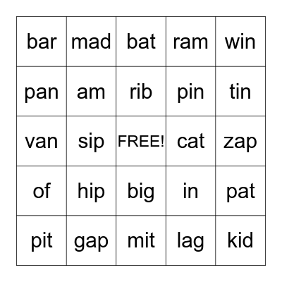 A & I Bingo Card