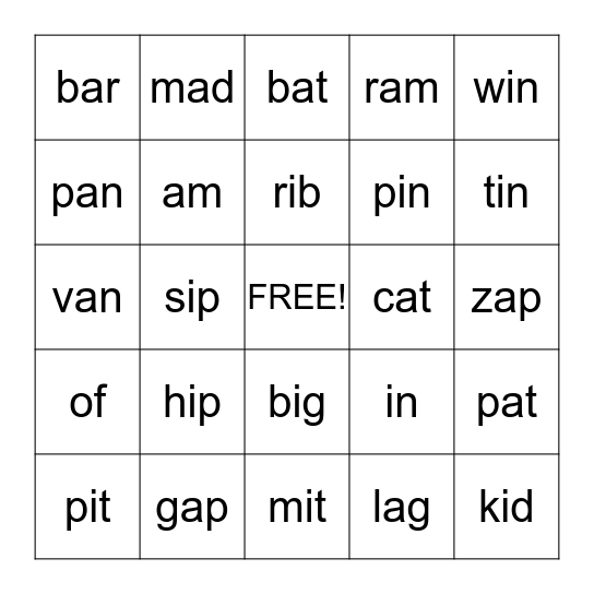 A & I Bingo Card