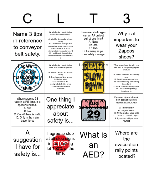 CLT3 Safety Bingo Card