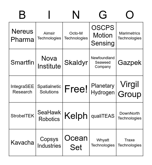 Ocean Startup Bingo Card