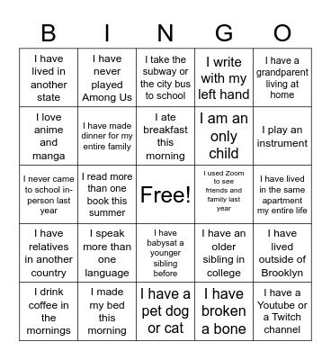 Untitled Bingo Card