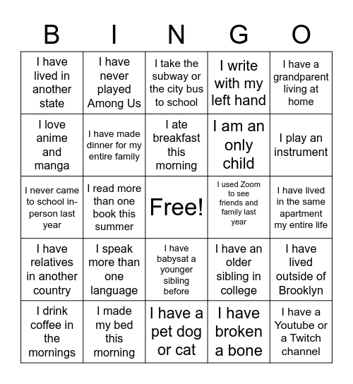 Untitled Bingo Card