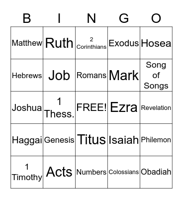 Books of the Bible Bingo Card