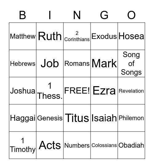 Books of the Bible Bingo Card