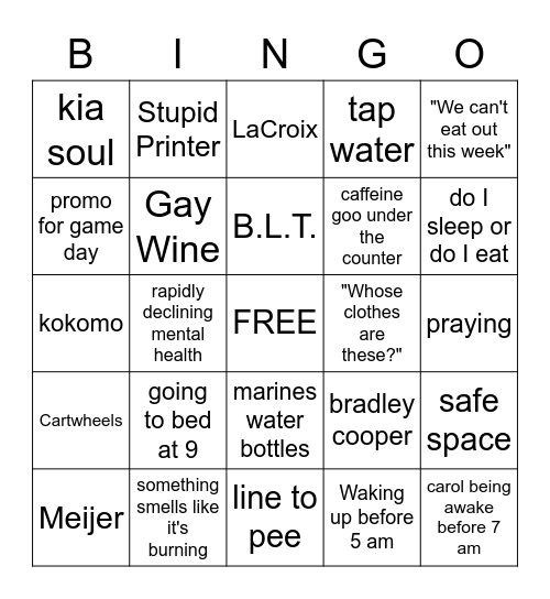 BRINTON BINGO Card