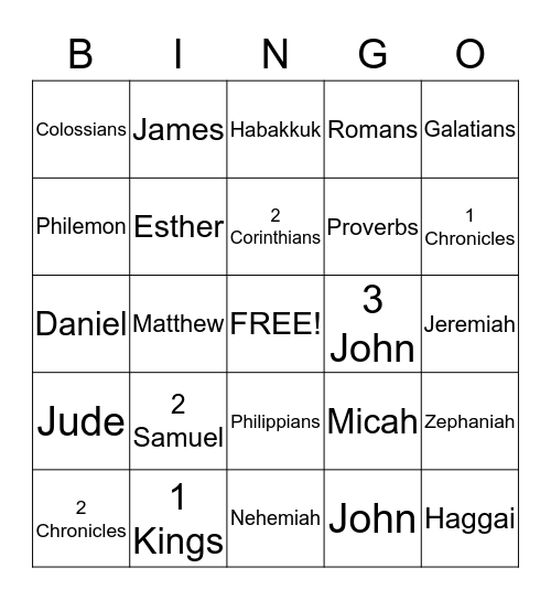 Books of the Bible Bingo Card