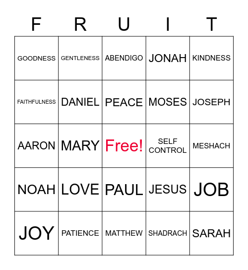 Fruit of the Spirit ~ Galatians 5:22 Bingo Card