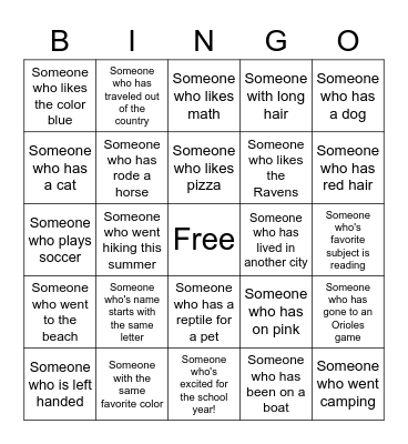 First Day Back Bingo Card