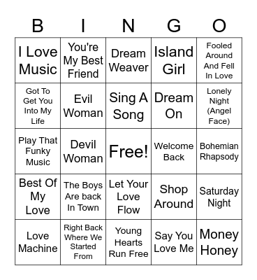 70's Beefs Bingo Card