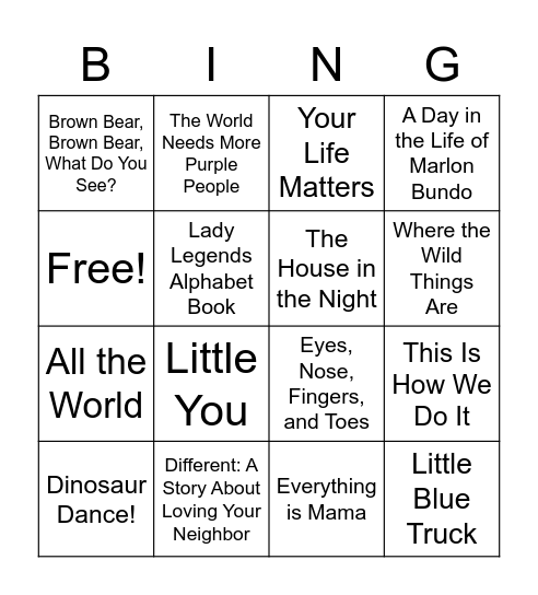 Baby Book Bingo Card